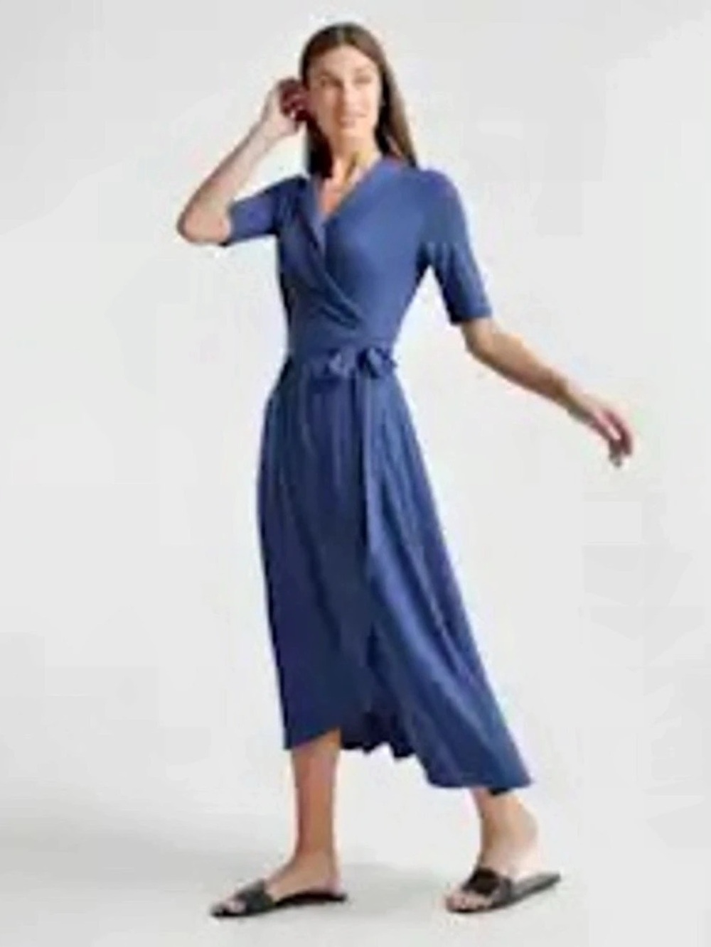 Quince Tencel Jersey Midi Wrap Dress - Navy - XL